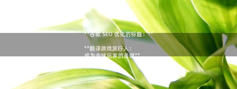 新宝gg—创造奇迹登录官网：**谷歌 SEO 优化的标题：**

**翻译游戏发行人：
成为全球玩家的关键**